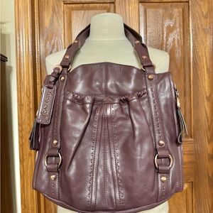 Pre-owned B. Makowsky burgundy leatherdouble strap shoulder bag